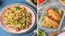 Chicken Thigh and Pesto Pasta Dinner Plus a Chicken Salad Sandwich for Lunch Chicken Thigh and Pesto Pasta Dinner Plus a Chicken Salad Sandwich for Lunch