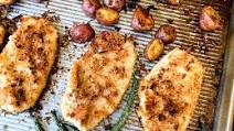 Sheet Pan Crispy Parmesan Chicken & Onion Potatoes Sheet Pan Crispy Parmesan Chicken & Onion Potatoes