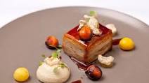 Cured pork belly, baked apple and crackling Cured pork belly, baked apple and crackling