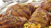 Grilled Coconut-Sazón Marinated Chicken Thighs with Corn Salad Grilled Coconut-Sazón Marinated Chicken Thighs with Corn Salad