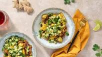 Curry Roasted Cauliflower with Masala Chickpeas & Ginger Cucumber Salsa Curry Roasted Cauliflower with Masala Chickpeas & Ginger Cucumber Salsa