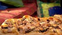 Greek Pizza with Chicken, Feta and Olives with Mixed Cherry Tomato Salad Greek Pizza with Chicken, Feta and Olives with Mixed Cherry Tomato Salad