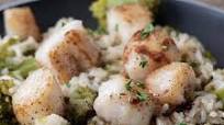 Seared Scallops with Rice and Broccoli Seared Scallops with Rice and Broccoli