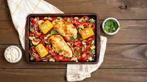 Sheet-Pan Honey-Chile Chicken with Corn, Zucchini and Peppers Sheet-Pan Honey-Chile Chicken with Corn, Zucchini and Peppers