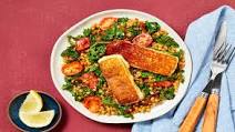 Easy Breezy Grilling Cheesy with Lemony Couscous, Grape Tomatoes & Kale Easy Breezy Grilling Cheesy with Lemony Couscous, Grape Tomatoes & Kale