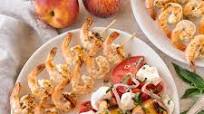 Grilled Lemon Shrimp Skewers with Peach & Tomato Caprese Salad Grilled Lemon Shrimp Skewers with Peach & Tomato Caprese Salad