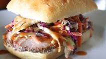 smoked pork loin sandwich w. homemade bbq sauce & coleslaw smoked pork loin sandwich w. homemade bbq sauce & coleslaw