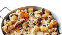 Baked eggs with potatoes, mushrooms & cheese Baked eggs with potatoes, mushrooms & cheese