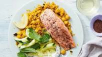 20-Min: Sumac Rubbed Salmon with Chickpea-Couscous Salad 20-Min: Sumac Rubbed Salmon with Chickpea-Couscous Salad