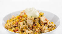 Kroger Health Southwest Tofu Skillet with Poblano Yogurt Sauce and Guacamole stovetop cooking Kroger Health Southwest Tofu Skillet with Poblano Yogurt Sauce and Guacamole stovetop cooking