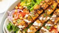 Grilled Tempeh Greek Salad with Creamy Vegan Greek Dressing Grilled Tempeh Greek Salad with Creamy Vegan Greek Dressing