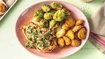 Creamy Mushroom Pork Chops with Crispy Potatoes and Brussels Sprouts Creamy Mushroom Pork Chops with Crispy Potatoes and Brussels Sprouts