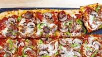 Grandma Pizza with Sausage, Pepper, Onion, and Mozzarella Grandma Pizza with Sausage, Pepper, Onion, and Mozzarella
