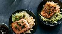 Roasted Salmon With Miso Rice and Ginger-Scallion Vinaigrette Roasted Salmon With Miso Rice and Ginger-Scallion Vinaigrette