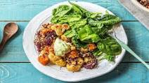 Persian-Spiced Cauliflower Quinoa Bowl with Sweet Potato and an Avocado Crema Persian-Spiced Cauliflower Quinoa Bowl with Sweet Potato and an Avocado Crema