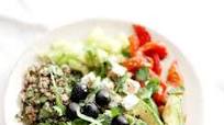 Greek salad and parsley tabbouleh with quinoa Greek salad and parsley tabbouleh with quinoa