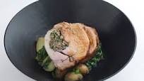 Herb-stuffed pork loin with spring greens and Jersey Royals Herb-stuffed pork loin with spring greens and Jersey Royals