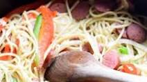 Spaghetti with Kielbasa, Peppers, and Onions Spaghetti with Kielbasa, Peppers, and Onions