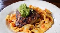 Egg Noodles with Bolted Arugula and Carrot Pesto, Oven Dried Sungold Tomatoes, and Crispy Chicken Thighs Egg Noodles with Bolted Arugula and Carrot Pesto, Oven Dried Sungold Tomatoes, and Crispy Chicken Thighs
