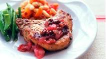 Pork Chops with Rhubarb-Cherry Sauce Pork Chops with Rhubarb-Cherry Sauce