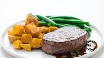 Sirloin Steak with Scallion-Demi Glace and green beans and pot roast potatoes Sirloin Steak with Scallion-Demi Glace and green beans and pot roast potatoes