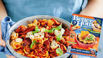 Pork and chorizo orecchiette with mozzarella with chilli flakes Pork and chorizo orecchiette with mozzarella with chilli flakes