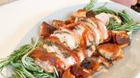 Maple Sage Bacon-Wrapped Turkey Breast with Stuffing Croutons Maple Sage Bacon-Wrapped Turkey Breast with Stuffing Croutons