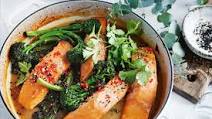 Honey and miso baked salmon with broccolini and coriander recipe Honey and miso baked salmon with broccolini and coriander recipe