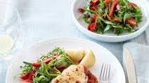 Chicken parmigiana with rocket salad Chicken parmigiana with rocket salad