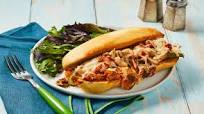 Gametime Chicken Sausage & Pepper Subs with Mixed Green Salad & Balsamic Vinaigrette Gametime Chicken Sausage & Pepper Subs with Mixed Green Salad & Balsamic Vinaigrette