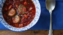 Beet & Red Cabbage Borscht w/ Chicken-Apple Sausage Beet & Red Cabbage Borscht w/ Chicken-Apple Sausage