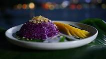 Magenta sticky rice with sweet coconut and mango Magenta sticky rice with sweet coconut and mango
