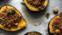 PICADILLO (GROUND BEEF HASH) STUFFED ACORN SQUASH PICADILLO (GROUND BEEF HASH) STUFFED ACORN SQUASH