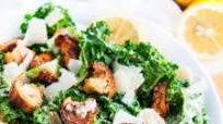 Kale Caesar Salad with Homemade Dressing and Garlic Parmesan Croutons Kale Caesar Salad with Homemade Dressing and Garlic Parmesan Croutons