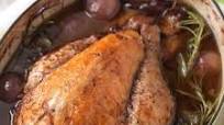 Guinea fowl with rosemary, red wine and mushrooms Guinea fowl with rosemary, red wine and mushrooms