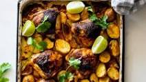 Curried baked chicken thighs and potatoes Curried baked chicken thighs and potatoes