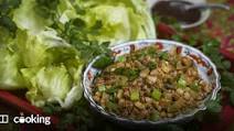 Chinese minced pork and vegetables in lettuce cups Chinese minced pork and vegetables in lettuce cups