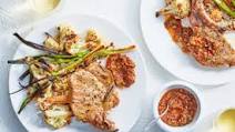 Berkshire Pork Chops & Cauliflower with Scallions and Romesco Pesto Berkshire Pork Chops & Cauliflower with Scallions and Romesco Pesto