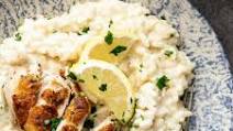 Lemon risotto with pan-roasted chicken Lemon risotto with pan-roasted chicken