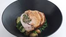 Herb-stuffed pork loin with spring greens and Jersey Royals Herb-stuffed pork loin with spring greens and Jersey Royals