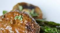 Ground Beef Steak with Portobello, Asparagus and a Caper-Balsamic Cream Sauce Ground Beef Steak with Portobello, Asparagus and a Caper-Balsamic Cream Sauce