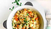 Cheesy Vegetable and Brown Rice Pot for Babies Cheesy Vegetable and Brown Rice Pot for Babies