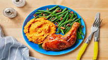 Maple Mustard Chicken Legs plus Spiced Sweet Potato Mash & Nutty Green Beans Maple Mustard Chicken Legs plus Spiced Sweet Potato Mash & Nutty Green Beans