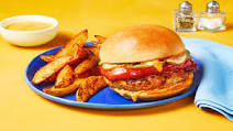 Sweet & Spicy Thai Turkey Burgers with Pickles, Roasted Bell Pepper, Potato Wedges & Chili Aioli Sweet & Spicy Thai Turkey Burgers with Pickles, Roasted Bell Pepper, Potato Wedges & Chili Aioli