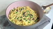 Natalie Morales' Carbonara with Peas and Pancetta Recipe Natalie Morales' Carbonara with Peas and Pancetta Recipe