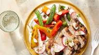 Pork Chops & Preserved Lemon Yogurt with Sautéed Snap Peas & Peppers Pork Chops & Preserved Lemon Yogurt with Sautéed Snap Peas & Peppers