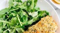 Hummus Crusted Salmon with Lemon Arugula Salad Hummus Crusted Salmon with Lemon Arugula Salad