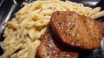 Basil pork chops with caesar penne Basil pork chops with caesar penne