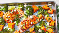 Sheet-Pan Salmon with Sweet Potatoes & Broccoli Sheet-Pan Salmon with Sweet Potatoes & Broccoli