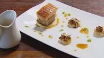Roast Belly of Pork with Seared Scallops and Apple Brandy Sauce Roast Belly of Pork with Seared Scallops and Apple Brandy Sauce